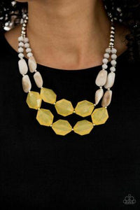 Paparazzi Seacoast Sunset - Yellow - Faceted Beads - Silver, Opaque Crystals - Necklace & Earrings - Lauren's Bling $5.00 Paparazzi Jewelry Boutique