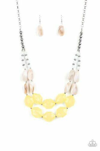 Paparazzi Seacoast Sunset - Yellow - Faceted Beads - Silver, Opaque Crystals - Necklace & Earrings - Lauren's Bling $5.00 Paparazzi Jewelry Boutique
